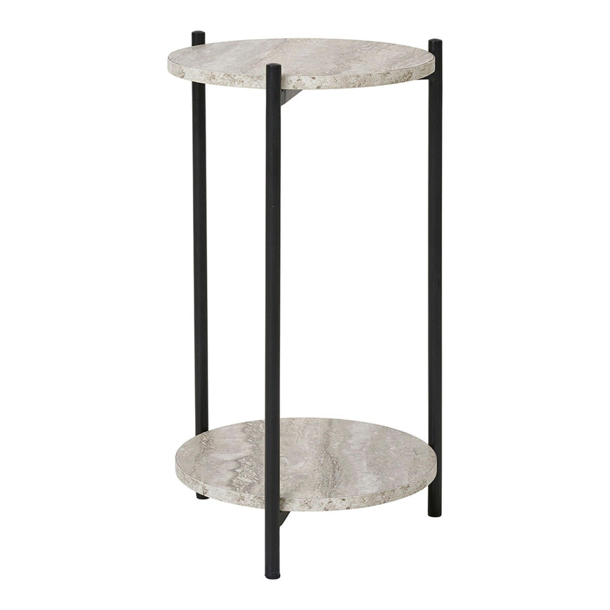 Leuven Beige Marble Effect Round Side Table-3
