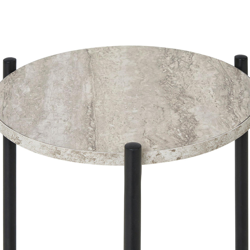 Leuven Beige Marble Effect Round Side Table-4