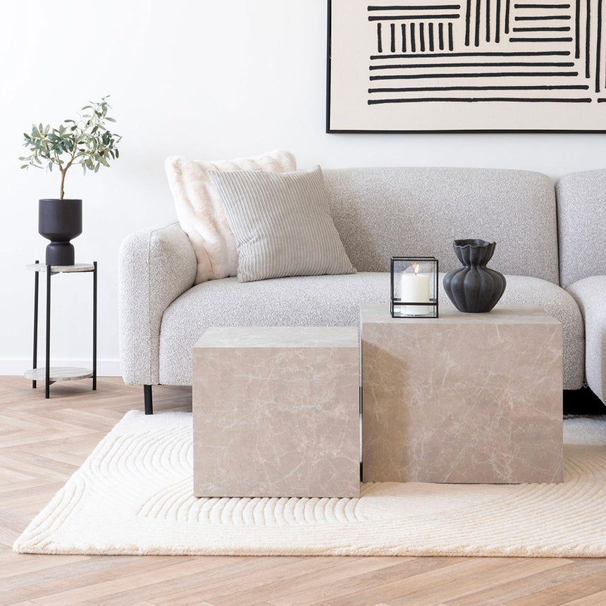 Leuven Beige Marble Effect Round Side Table-7