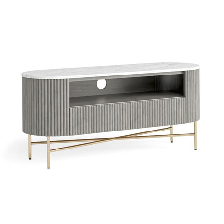 Isabella Grey 120cm Fluted Curved Storage TV Unit with White Marble Top-2