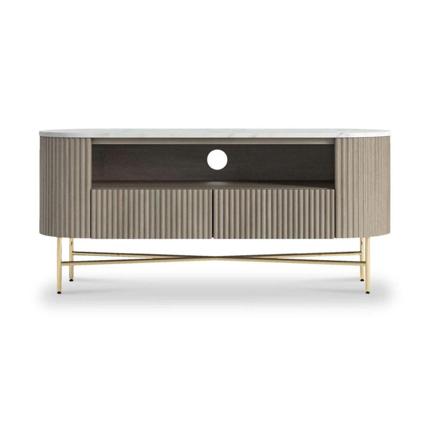 Isabella Grey 120cm Fluted Curved Storage TV Unit with White Marble Top-3