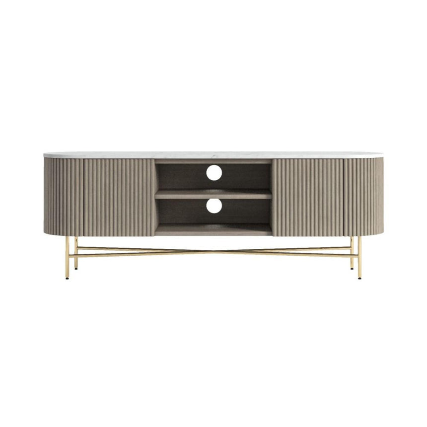 Isabella Grey 150cm Fluted Curved Storage TV Unit with White Marble Top-2