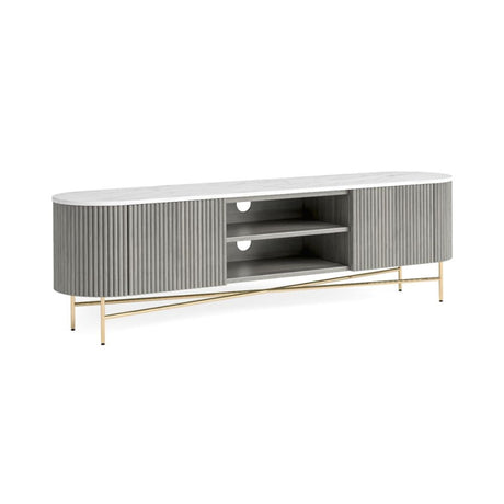 Isabella Grey 180cm Fluted Curved Storage TV Unit with White Marble Top-2