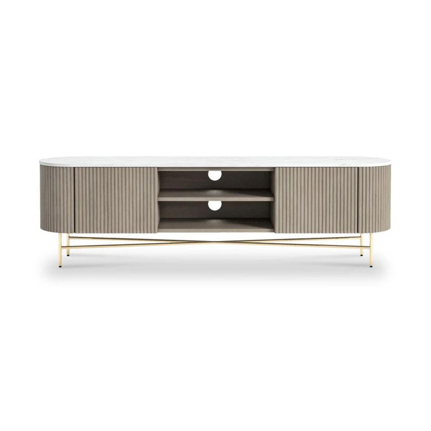 Isabella Grey 180cm Fluted Curved Storage TV Unit with White Marble Top-3