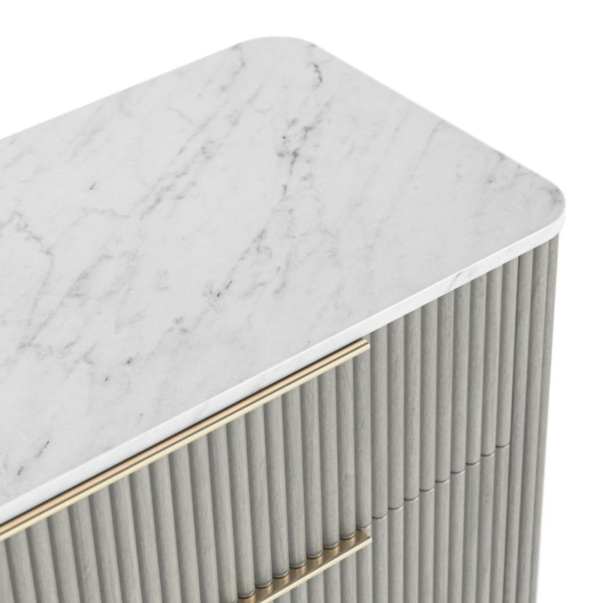 Isabella Grey 5 Drawer Fluted Chest with White Marble Top-5