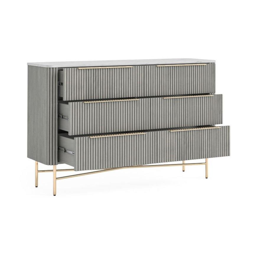 Isabella Grey 6 Drawer Fluted Chest with White Marble Top-2