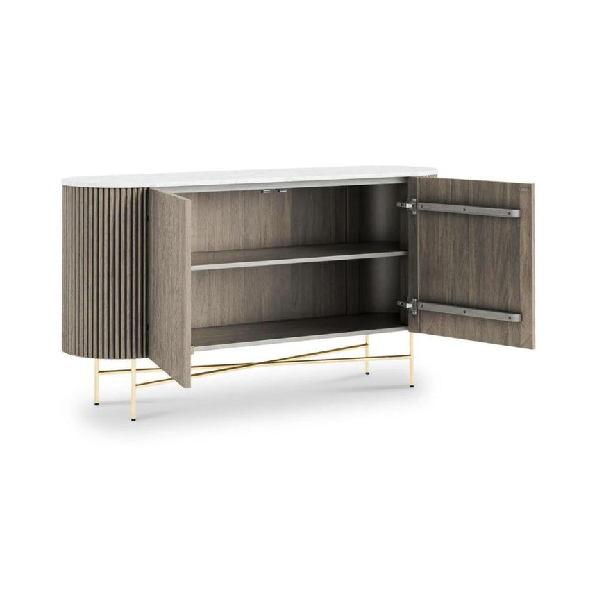 Isabella Grey Large 2 Door Fluted Curved Sideboard with White Marble Top - 145cm-2