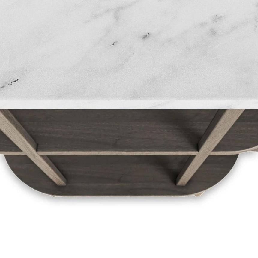Isabella Grey Mini 2 Door Fluted Curved Sideboard with White Marble Top - 65cm-5