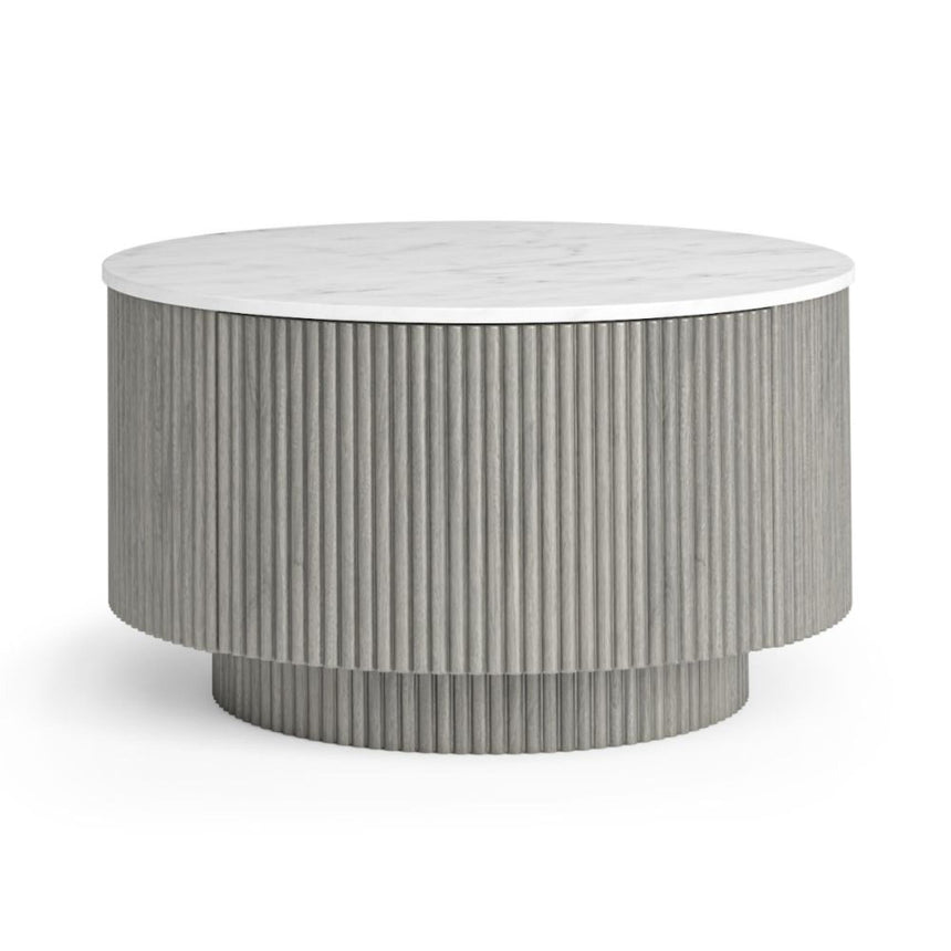 Isabella Grey Round Fluted Coffee Table with White Marble Top-3