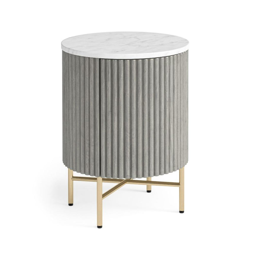 Isabella Grey Round Fluted Side Table with White Marble Top-2