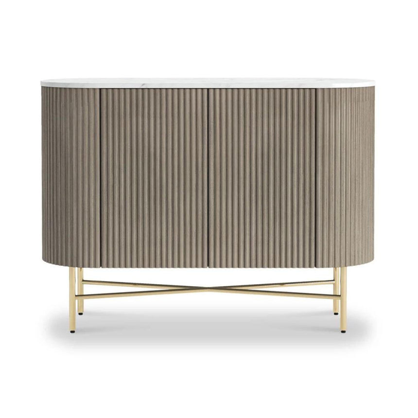 Isabella Grey Small 2 Door Fluted Curved Sideboard with White Marble Top - 100cm-3