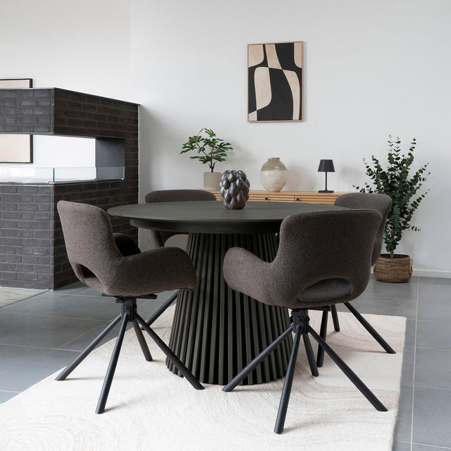 Osaka Black Oak 6 Seater Round Dining Table with Slatted Base-4