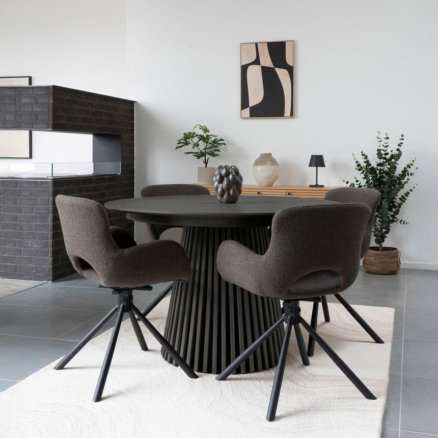 Osaka Black Oak 6 Seater Round Dining Table with Slatted Base-4