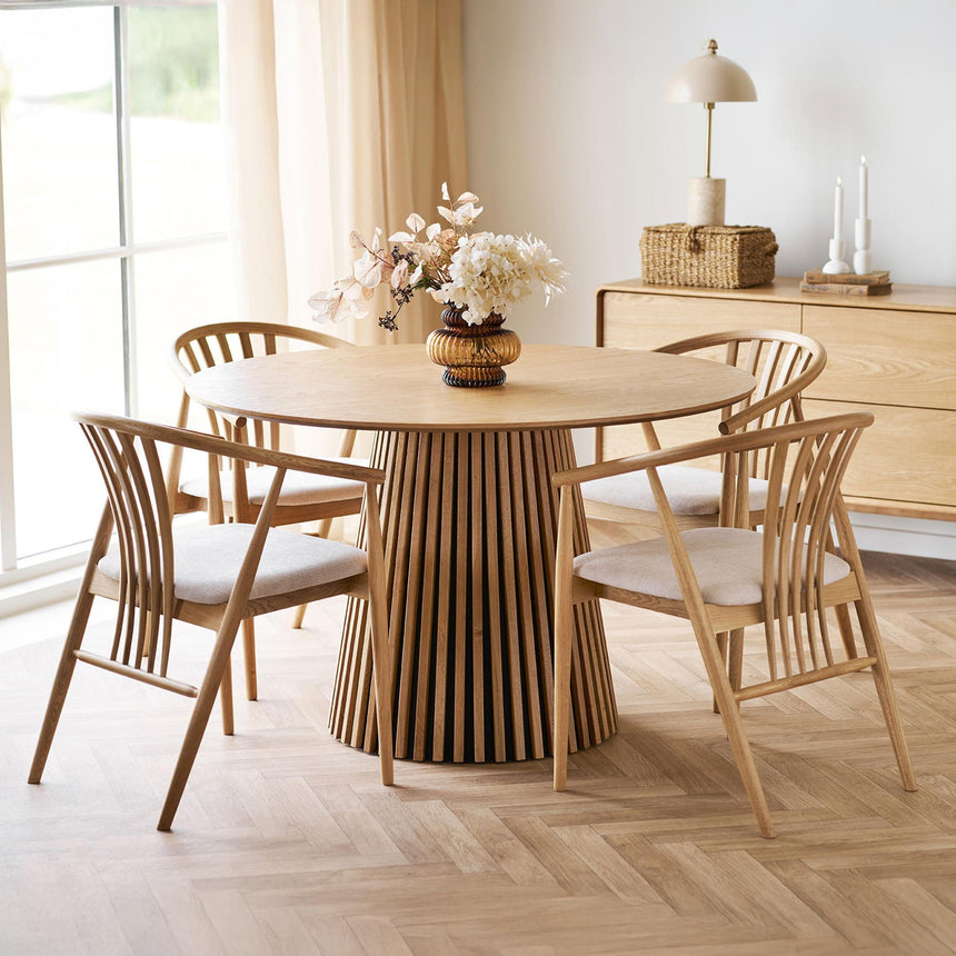 Osaka Natural 4 Seater Round Dining Table with Slatted Base-4