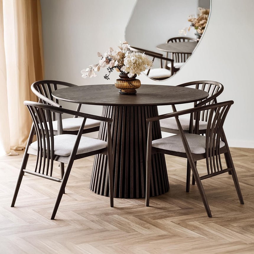 Osaka Smoked Oak 4 Seater Round Dining Table with Slatted Base-5