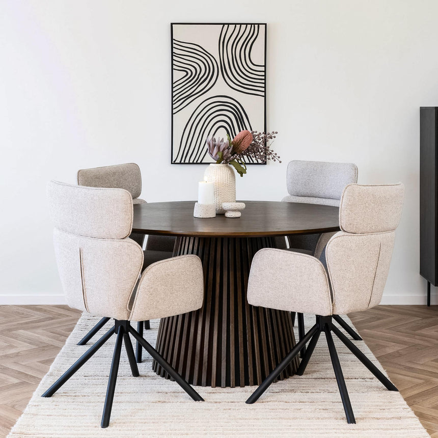 Osaka Smoked Oak 6 Seater Round Dining Table with Slatted Base-6