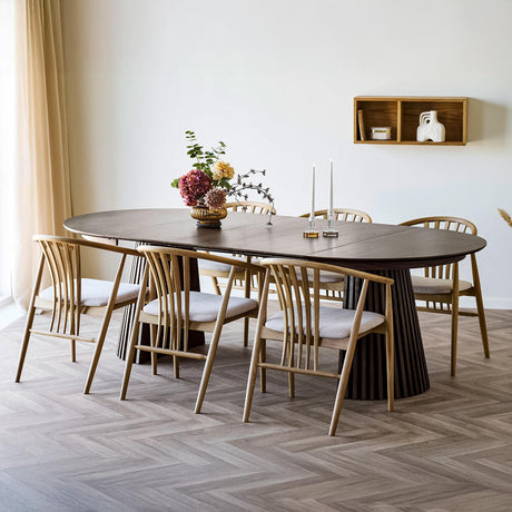 Osaka Smoked Oak 4-10 Seater Round Extending Dining Table with Slatted Base-5