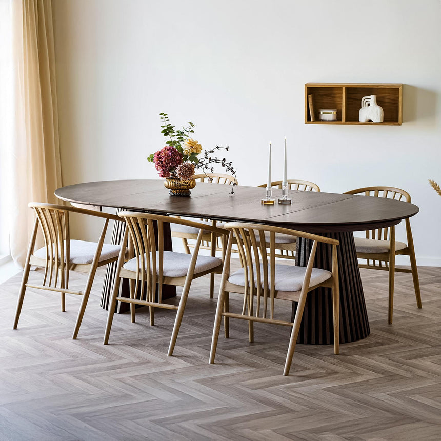 Osaka Smoked Oak 4-10 Seater Round Extending Dining Table with Slatted Base-5