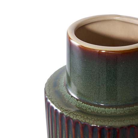 Green Ceramic Vase with Brown Strips-2