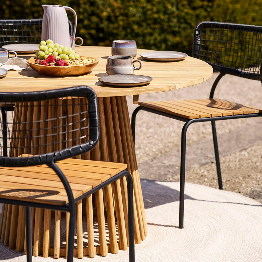 Lorca Teak Wood 4 Seater Round Garden Dining Table with Slatted Base - 120cm-2