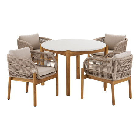 Terracina Beige Rope 4 Seater Round Garden Dining Set-2