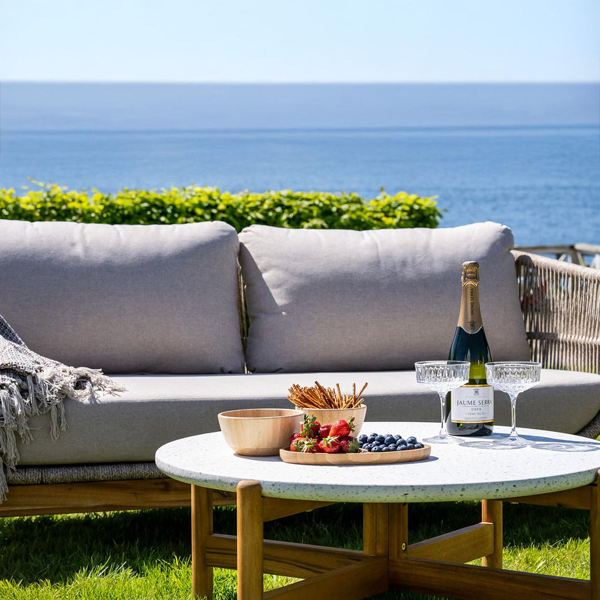 Terracina White Concrete Top Round Garden Coffee Table-4