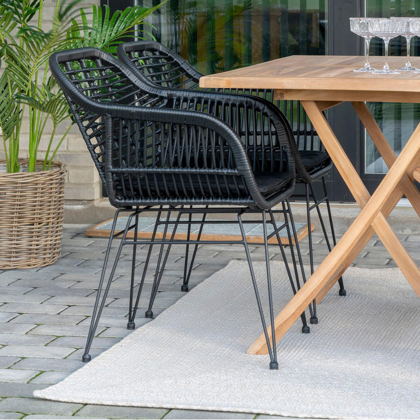 2 x Trieste Black Rattan Garden Dining Armchair-6