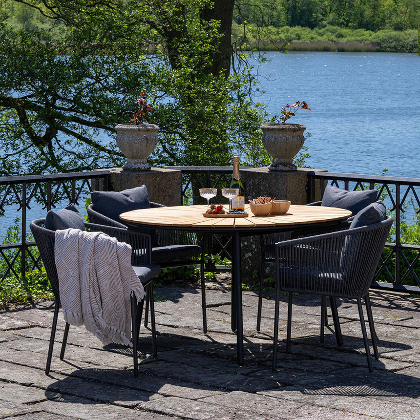 4 x Salerno Black Metal Garden Dining Armchair-7