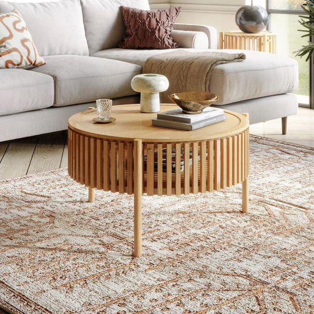 Soho Oak 1 Door Slatted Story Round Coffee Table-3