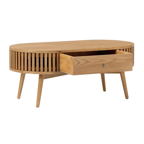Soho Oak 1 Drawer Slatted Oval Coffee Table