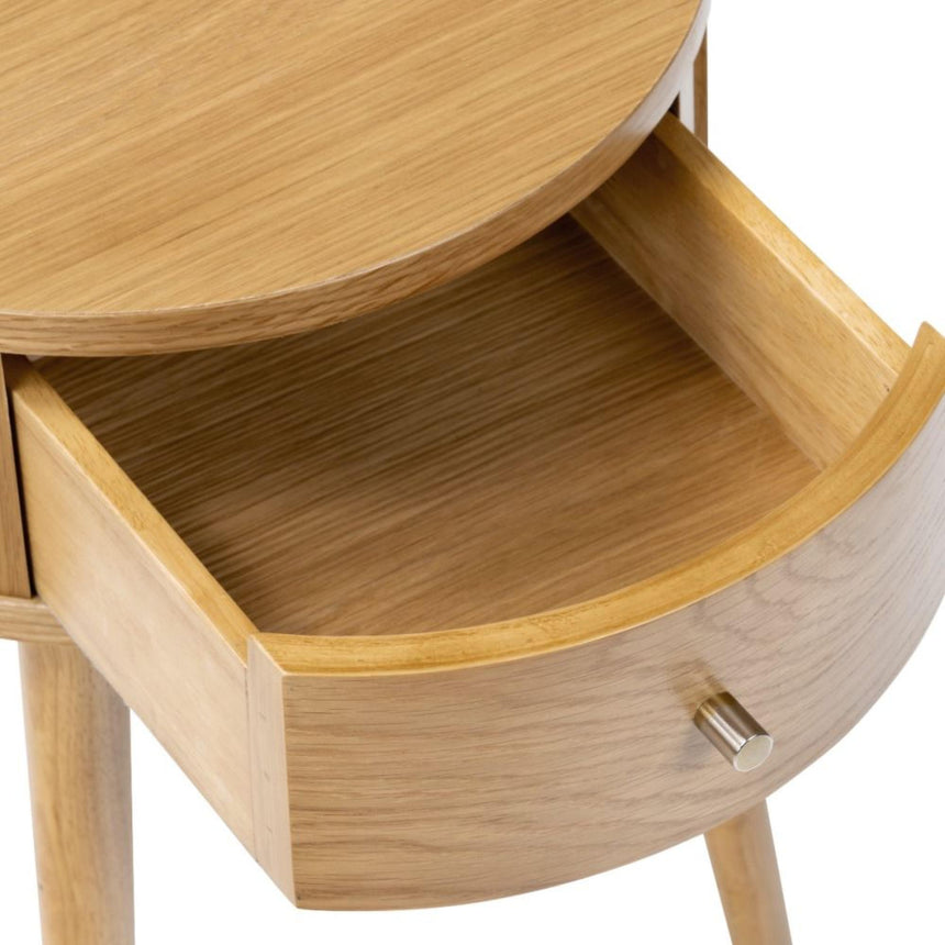 Soho Oak 1 Drawer Slatted Round Side Table-6