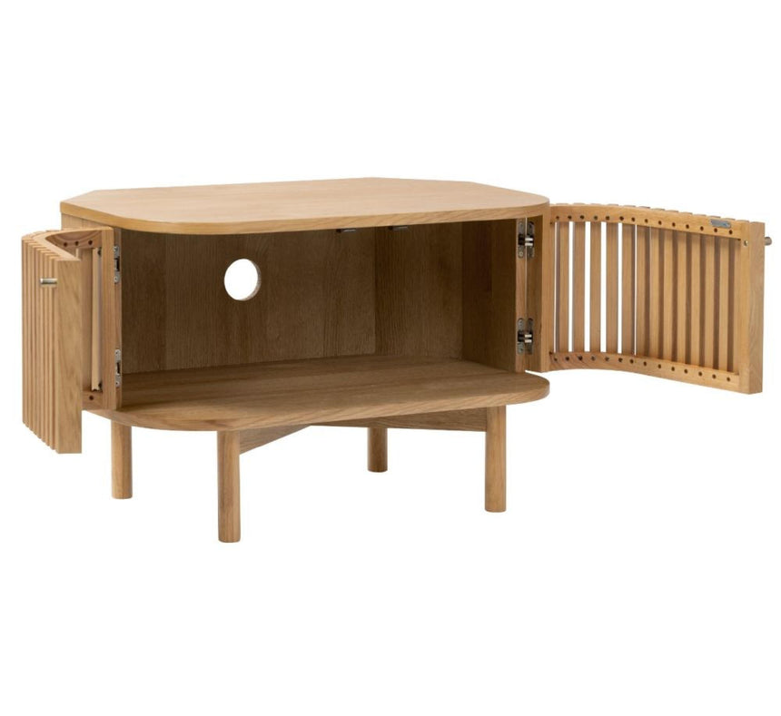Soho Oak Slatted Corner Storage TV Unit-2