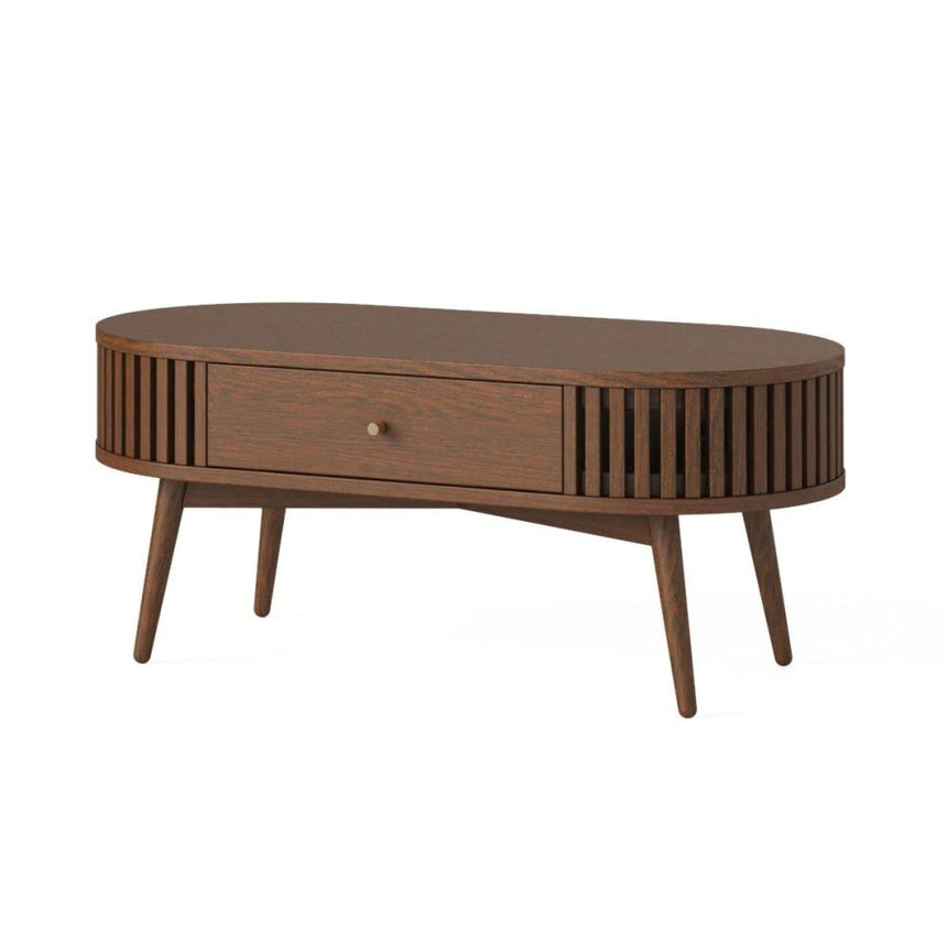 Soho Dark Oak 1 Drawer Slatted Oval Coffee Table-2