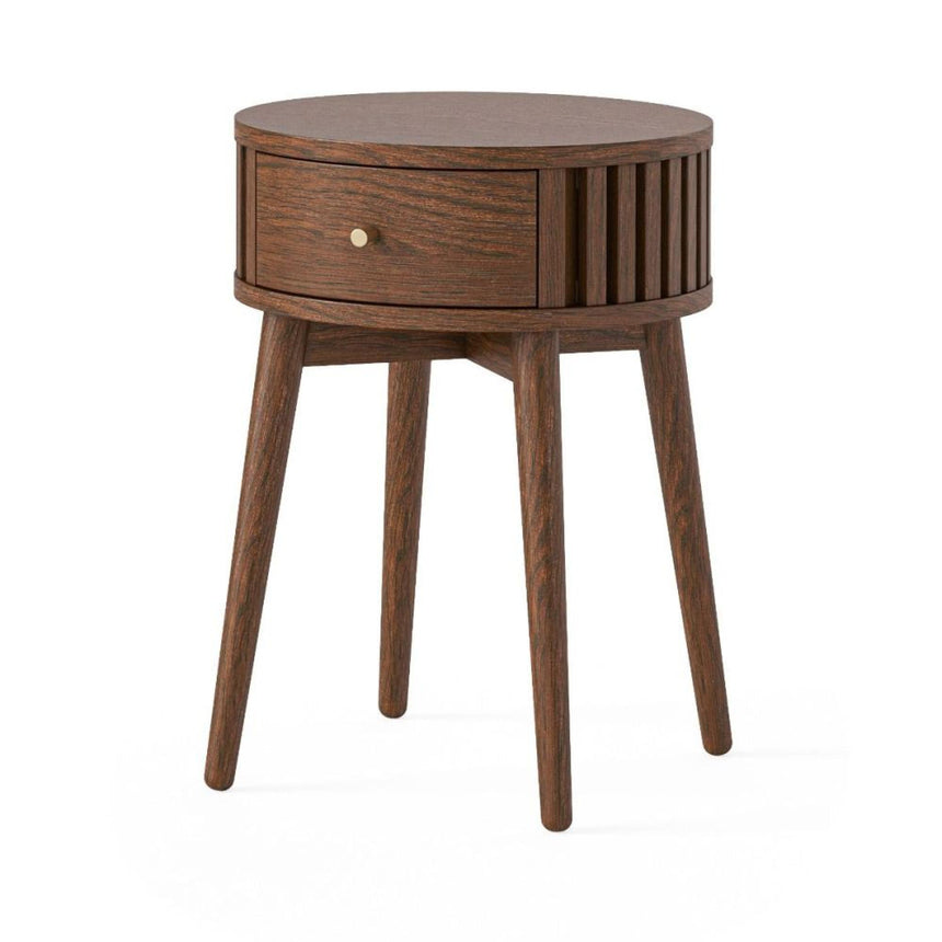 Soho Dark Oak 1 Drawer Slatted Round Side Table-2