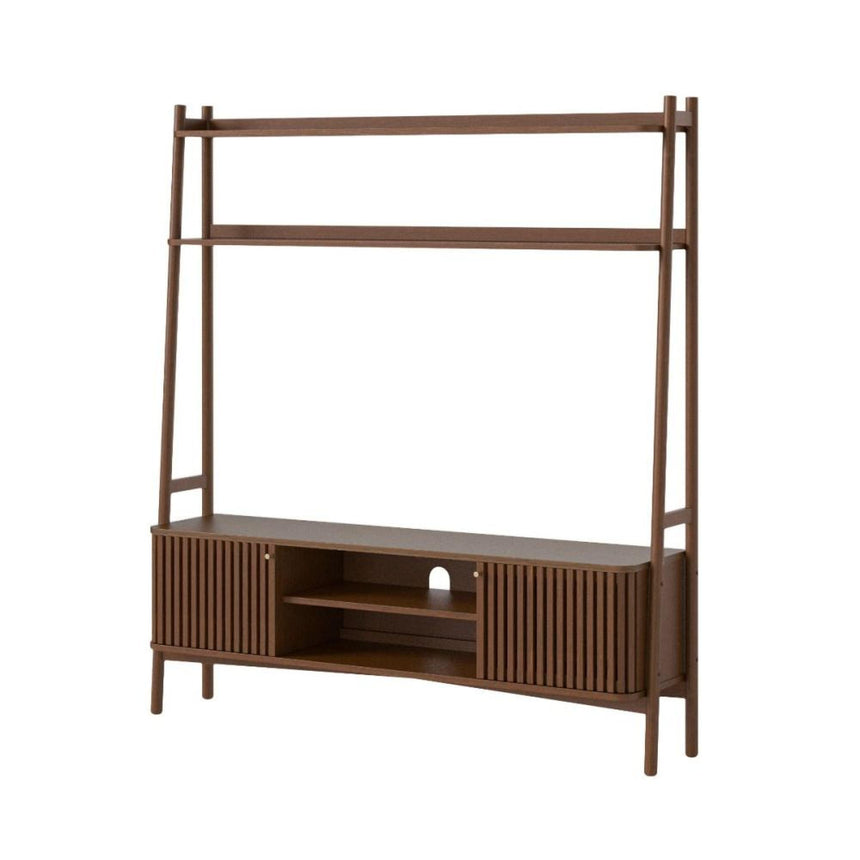Soho Dark Oak 165cm Slatted Ladder Large Storage TV Unit-2