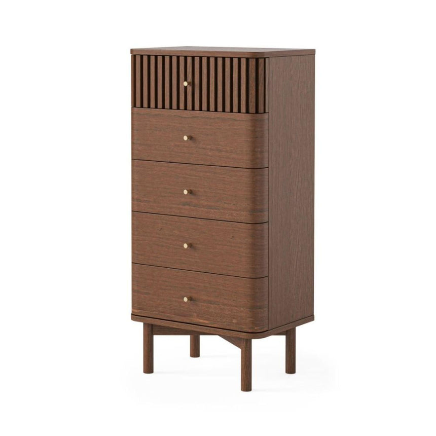 Soho Dark Oak 5 Drawer Slatted Tallboy Chest-2