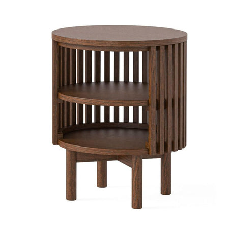 Soho Dark Oak Slatted Round Open Side Table-2