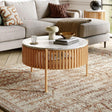 Soho Oak 1 Door Slatted Story Round Coffee Table - White Marble Top-3