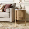 Soho Oak 1 Door Slatted Story Round Side Table - White Marble Top-3