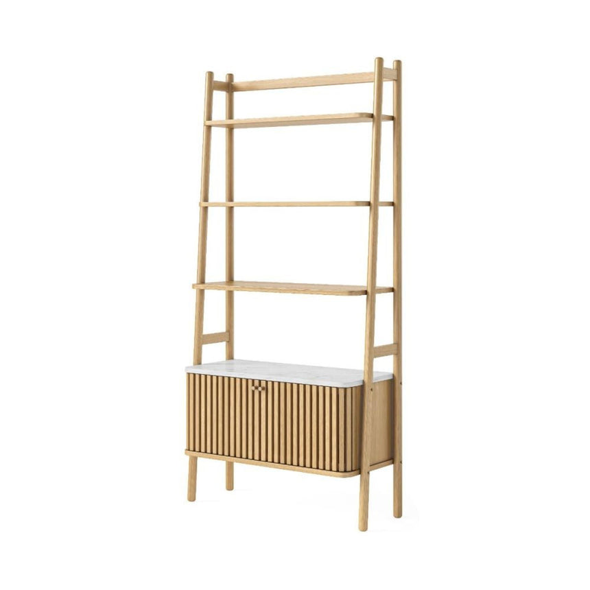 Soho Oak 2 Door Slatted Bookcase - White Marble Top-2