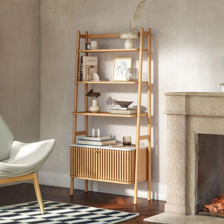 Soho Oak 2 Door Slatted Bookcase - White Marble Top-3
