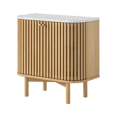 Soho Oak 2 Door Slatted Cupboard - White Marble Top-2