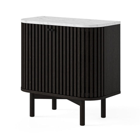 Soho Black 2 Door Slatted Cupboard - White Marble Top-2