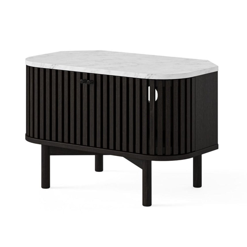 Soho Black Slatted Corner Storage TV Unit - White Marble Top-2