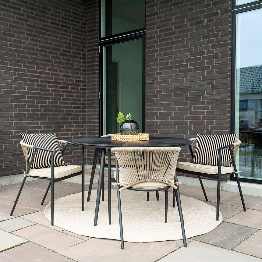 Atlanta Black Wood 4 Seater Round Garden Dining Table - 120cm-2