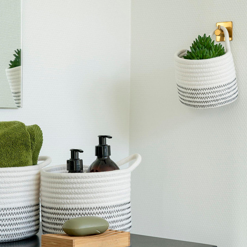 Algar White and Grey Fabric Basket (Set of 3)-4