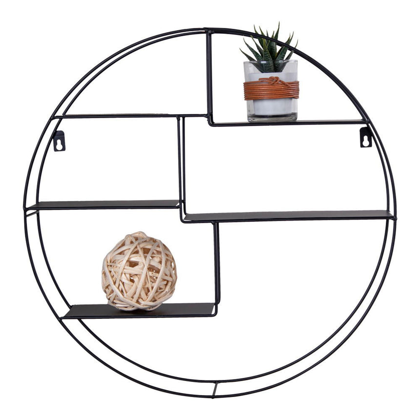 Genk Black Metal Round Wall Shelf-2