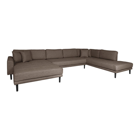 Lido Brown Fabric Left Hand Facing U-Sofa Open End with Black Legs-2