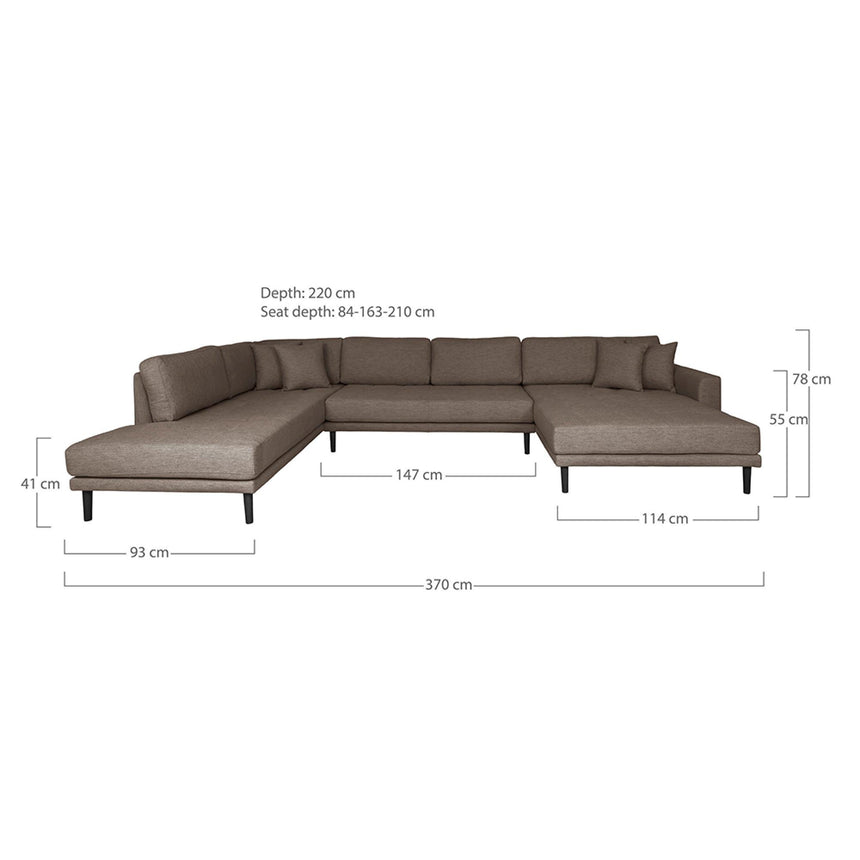 Lido Brown Fabric Right Hand Facing U-Sofa Open End with Black Legs-3