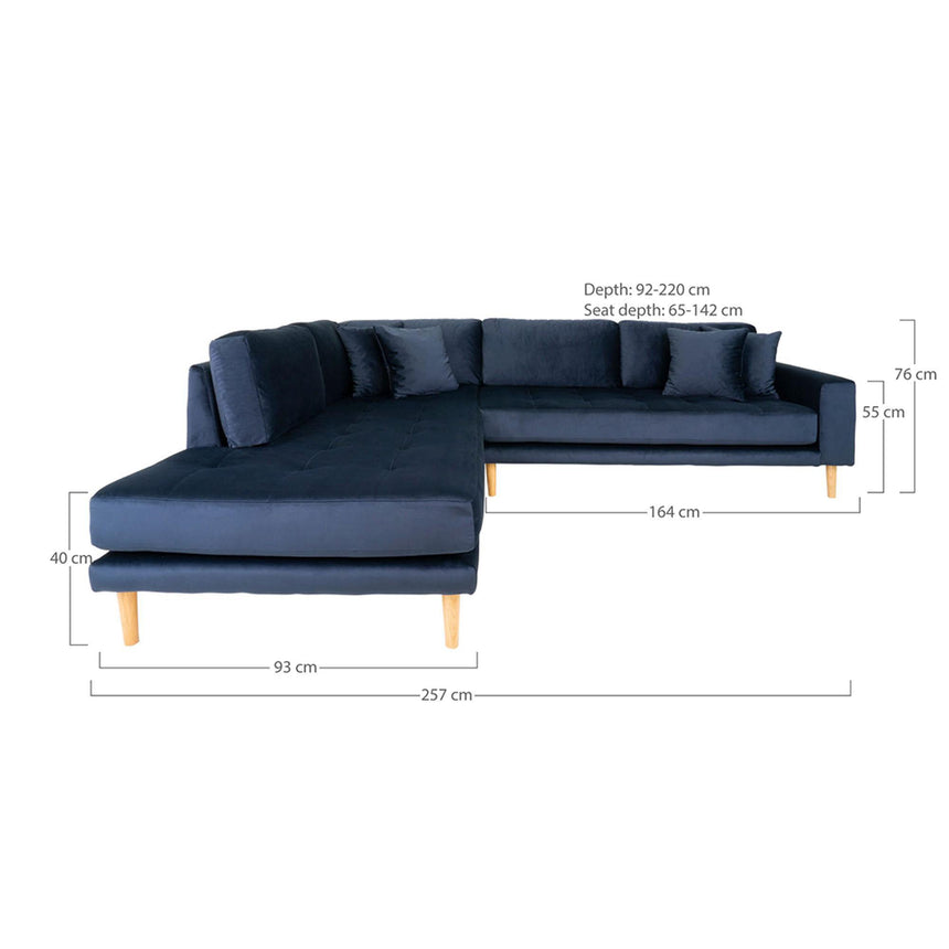 Lido Dark Blue Fabric Left Hand Facing Corner Sofa Open End with Natural Legs-3